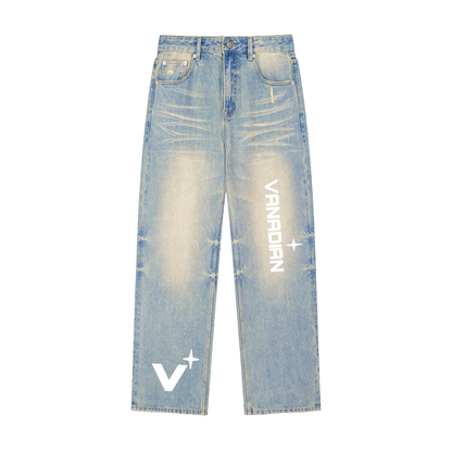 Sun Fade Raw Hem Denim Jeans