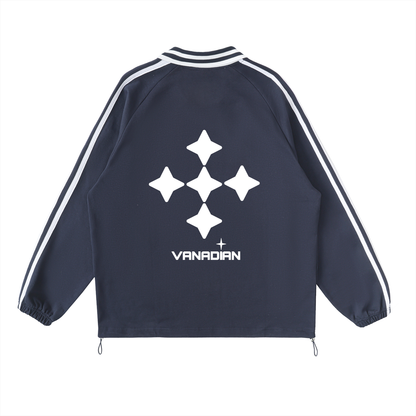 Contrast Striped Lapel Collar Sweatshirt