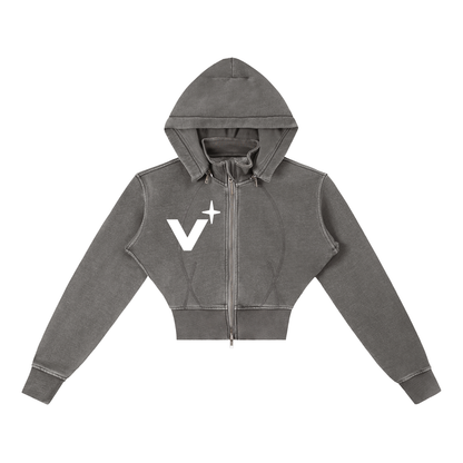 Vintage Washed Cropped Fleece Hoodie