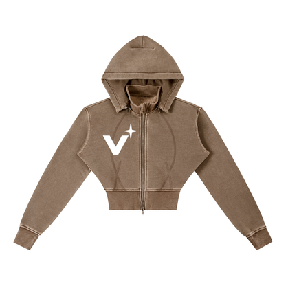 Vintage Washed Cropped Fleece Hoodie