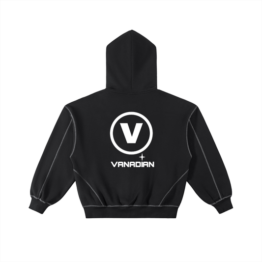 Contrast-Stitched Boxy Fleece Hoodie