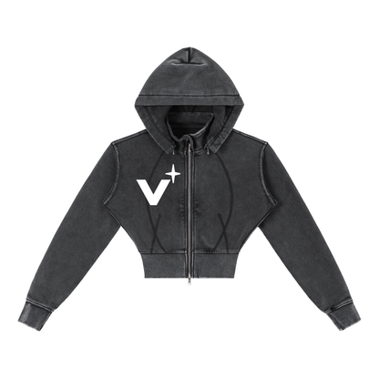 Vintage Washed Cropped Fleece Hoodie