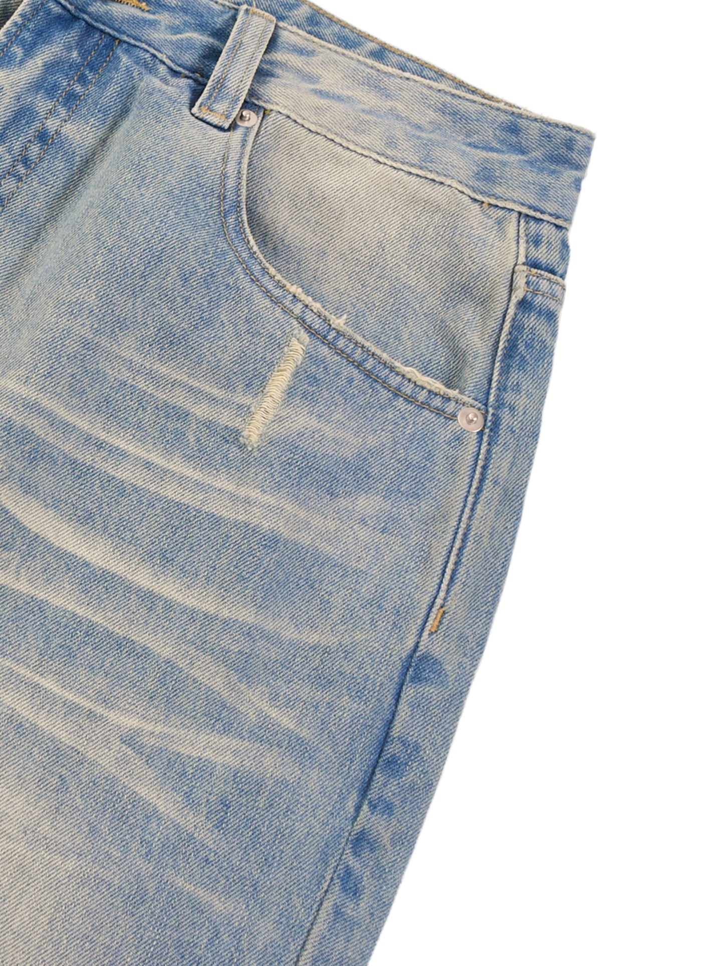 Sun Fade Raw Hem Denim Jeans